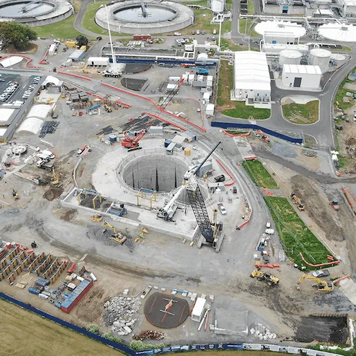 Aerial view of the Central Interceptor wastewater tunnel project site in Auckland, New Zealand